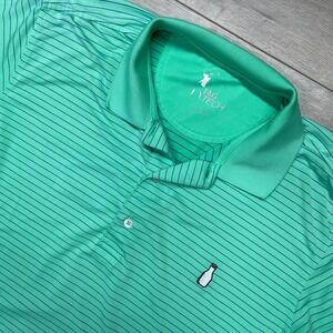 F&G Tech McArthur Golf Club Polo Shirt Men L Green Striped Milk Bottle Logo